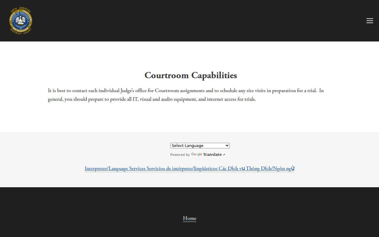 Pointe Coupee court calendar courtroom capabilities information from the 18th JDC