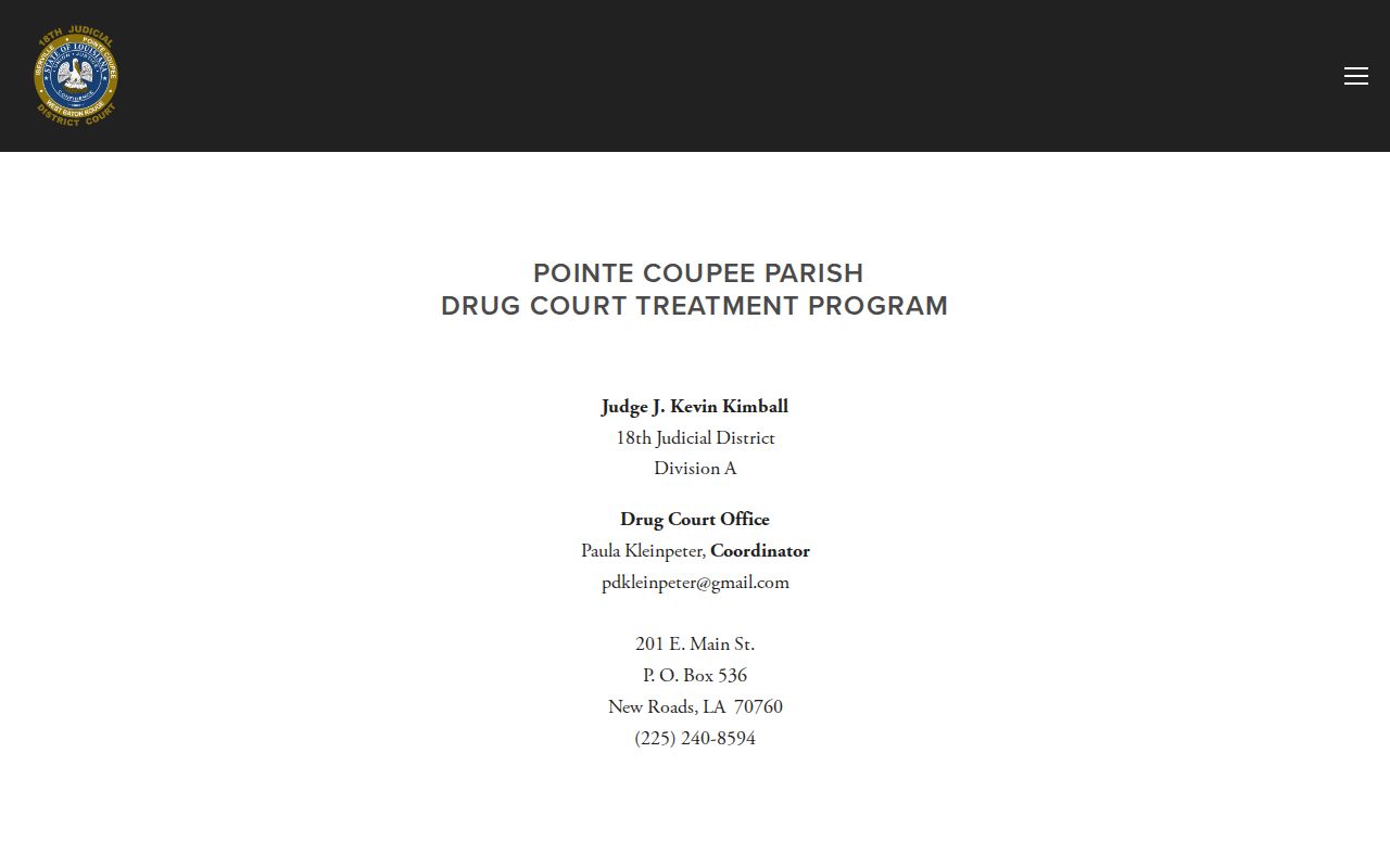 Pointe Coupee criminal docket drug court program information