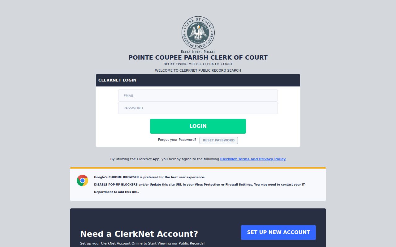 Pointe Coupee Parish court docket ClerkNet public record portal
